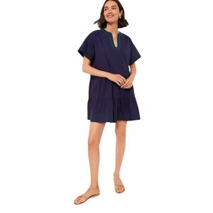 Tuckernuck Pomander Place Navy Blue Kinsley Dress Tiered Embroidered Sz XS NWT